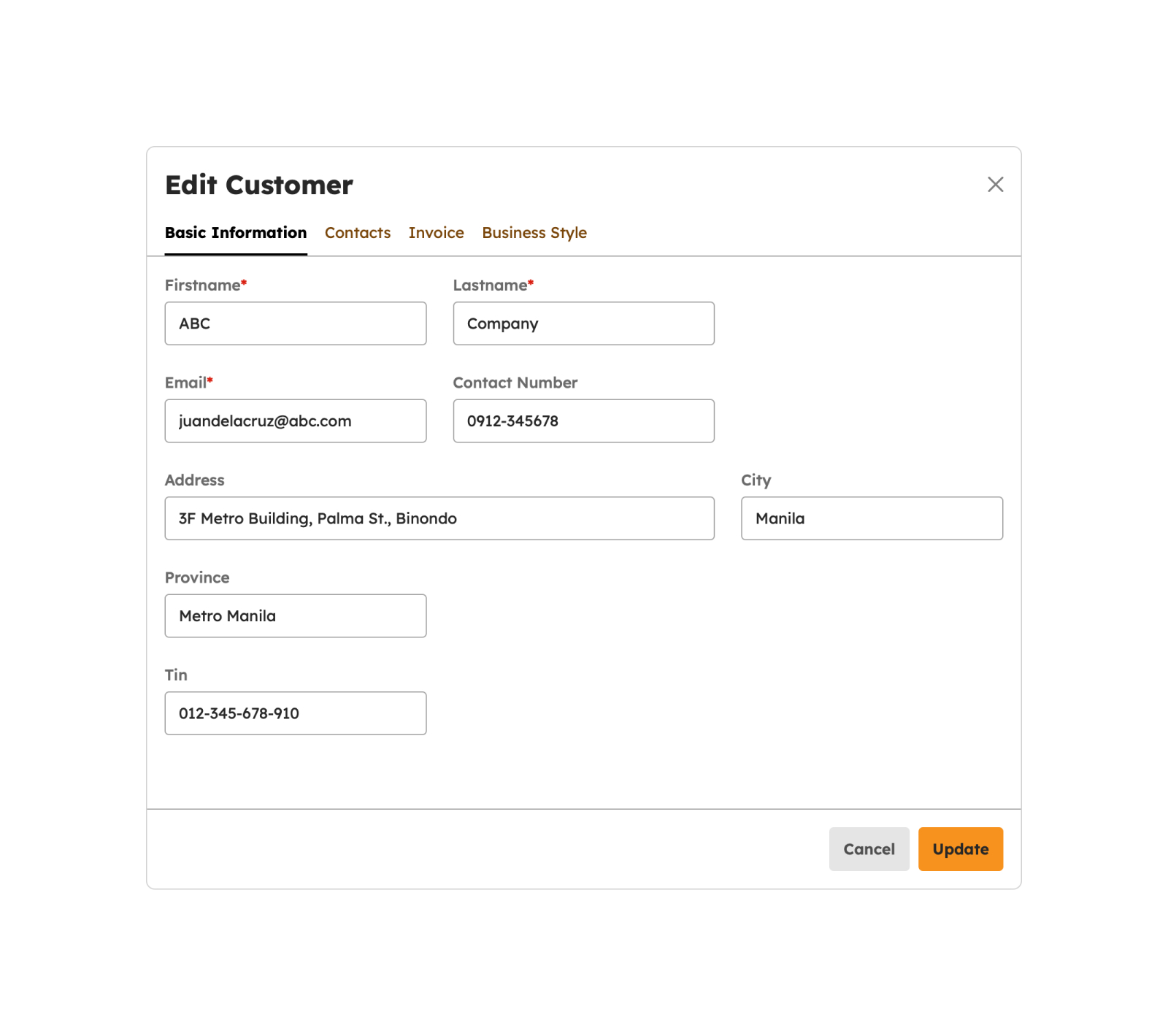 Edit Customer modal