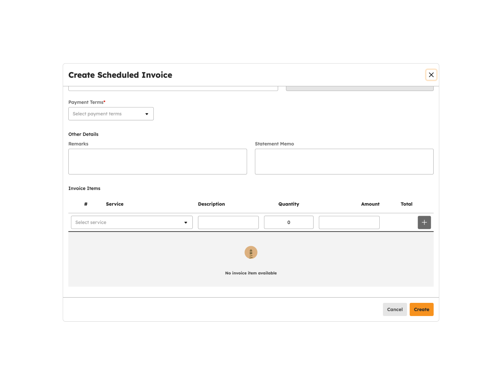 Create Scheduled Invoice modal