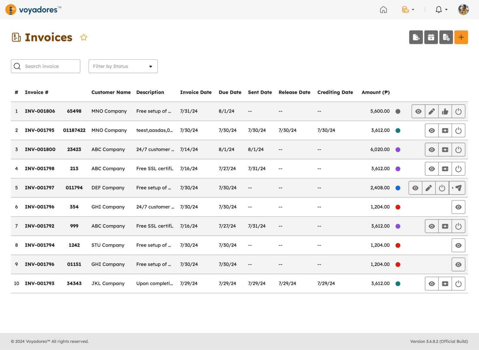 Invoices page