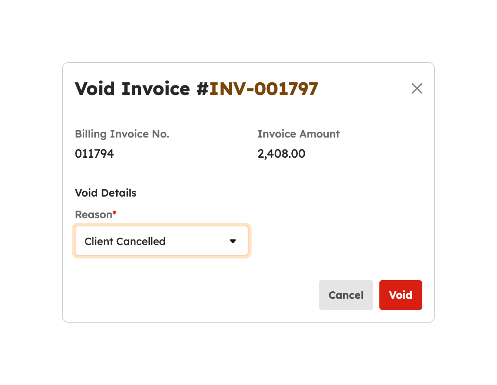 Void Invoice modal