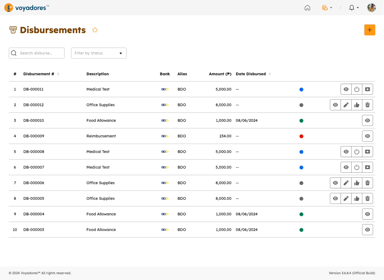 Disbursements page