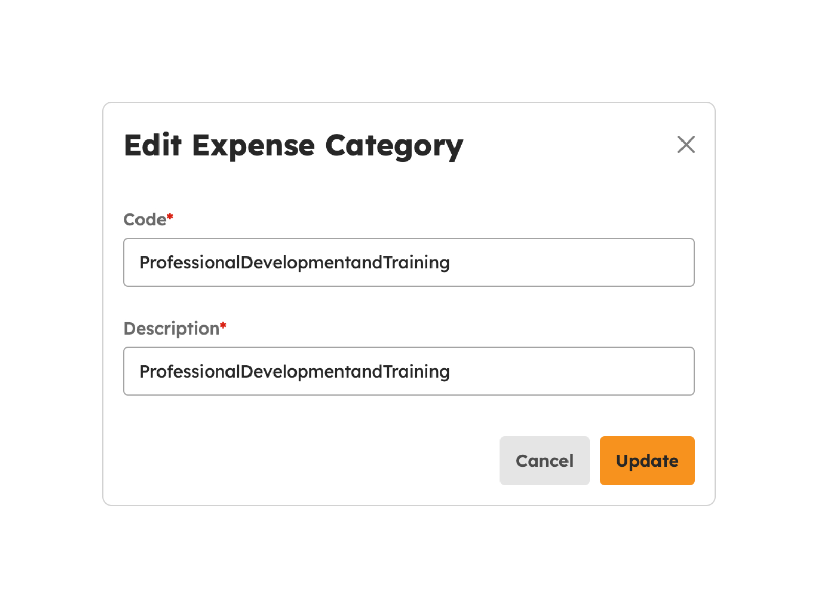 Editing an Expense Category modal