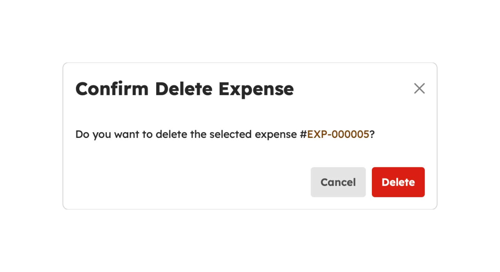 Delete Expense modal