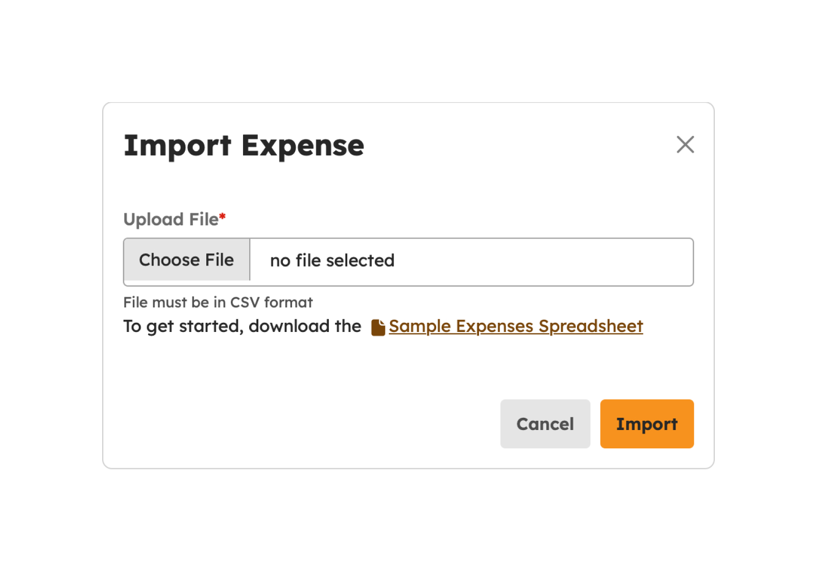 Importing Expense Items modal