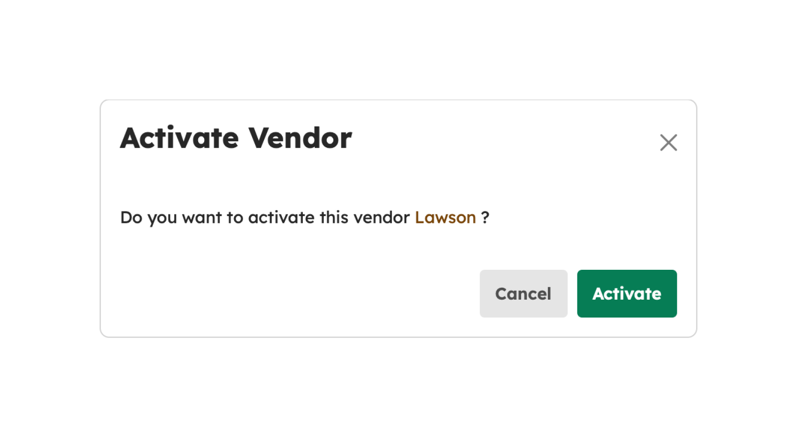 Activating a Vendor modal