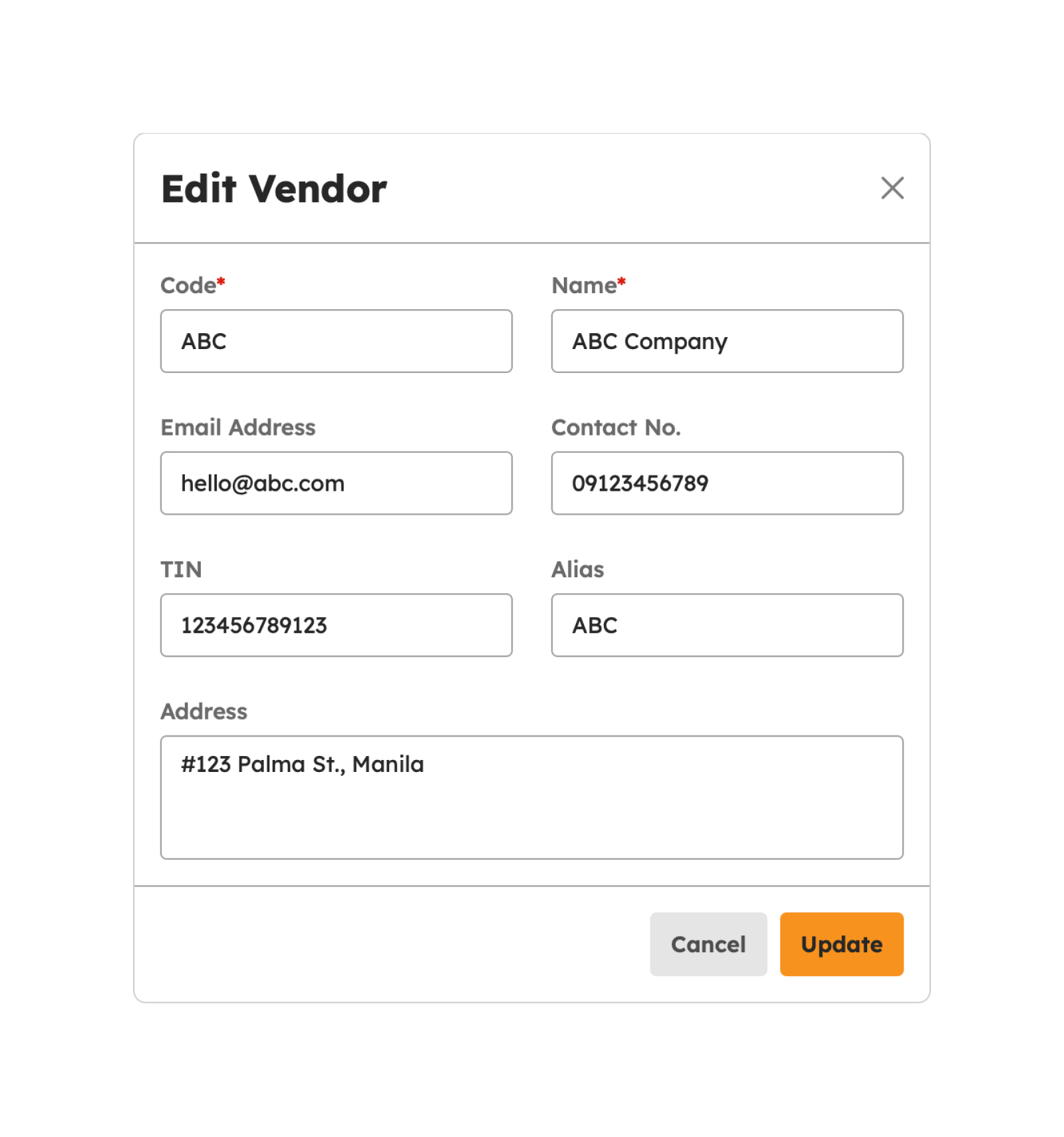 Editing Vendor Directories modal