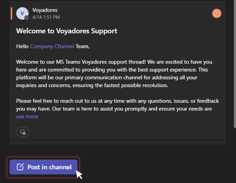MS Teams Post in Channel