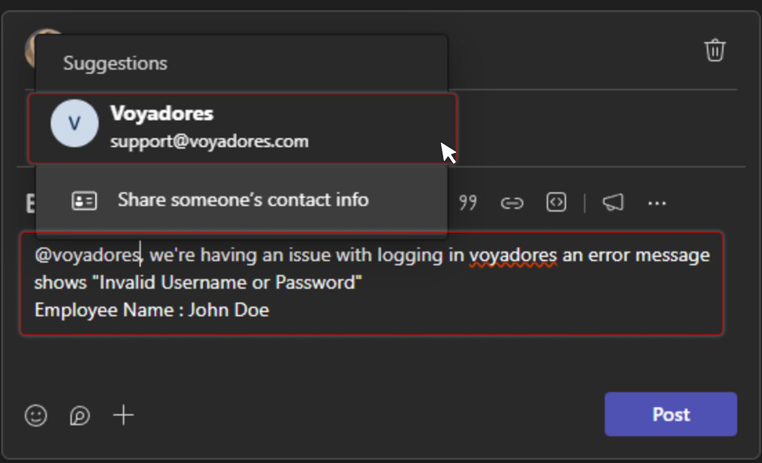 MS Teams Tagging Support
