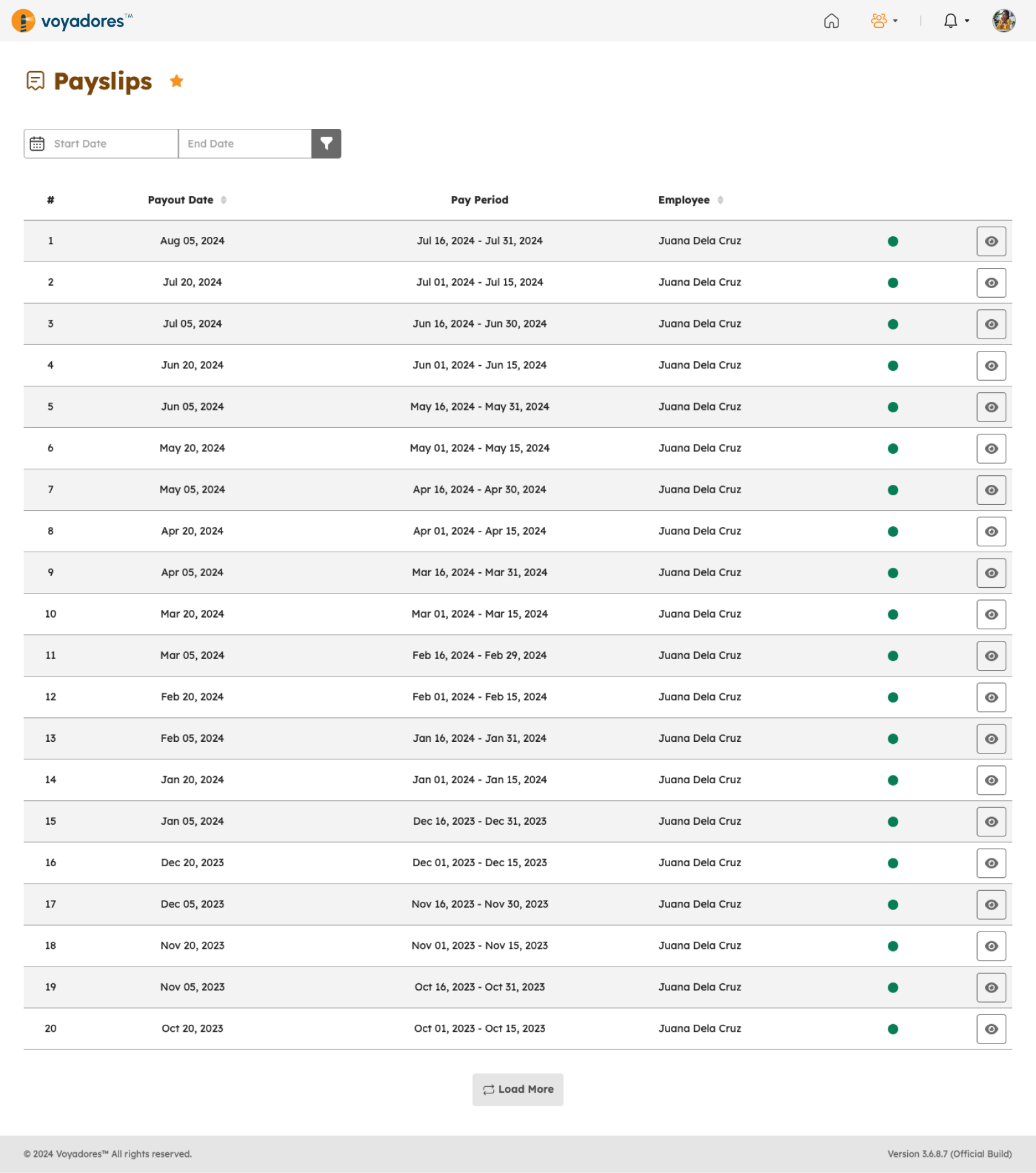 Payslips page