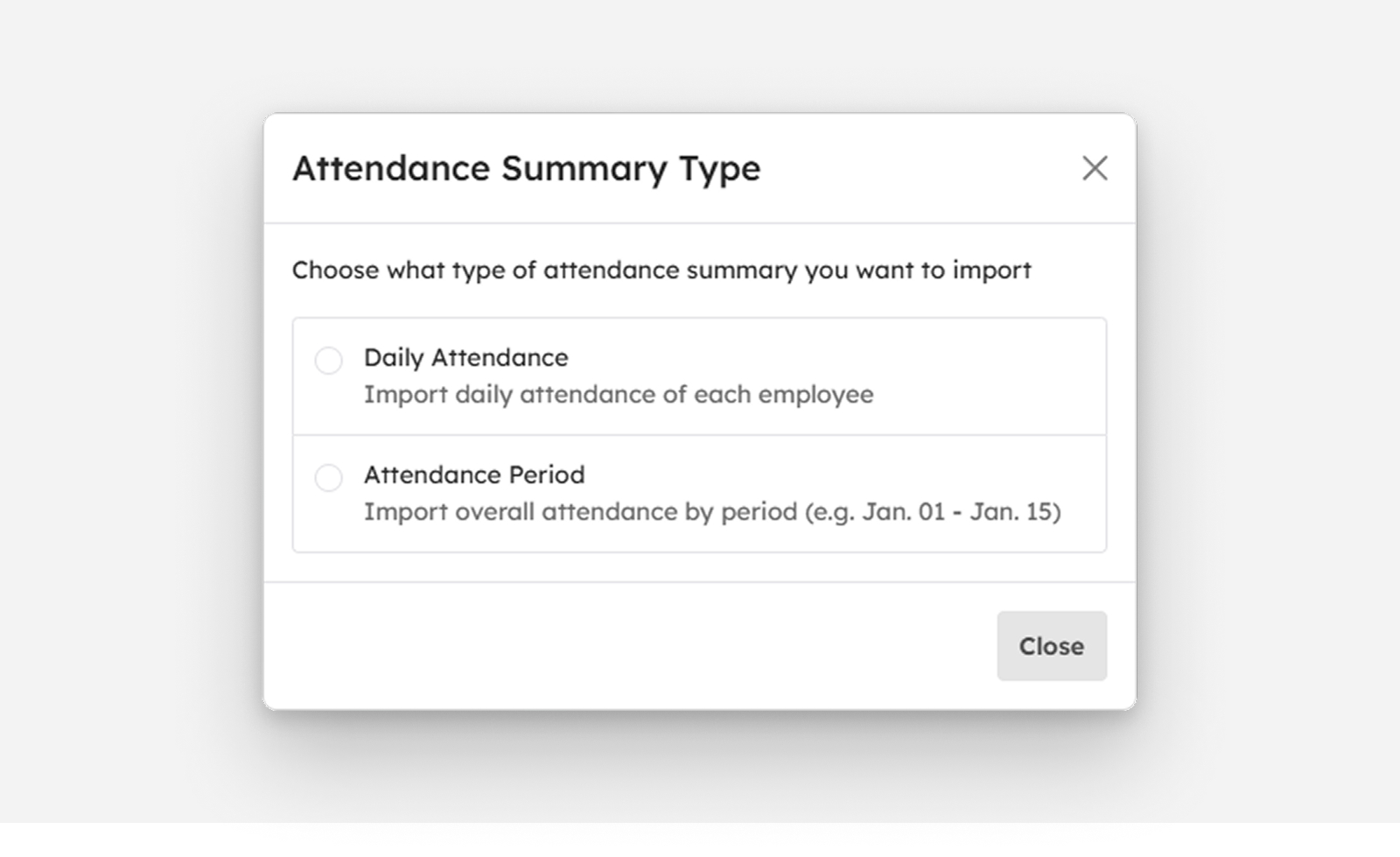 Import DTRs modal