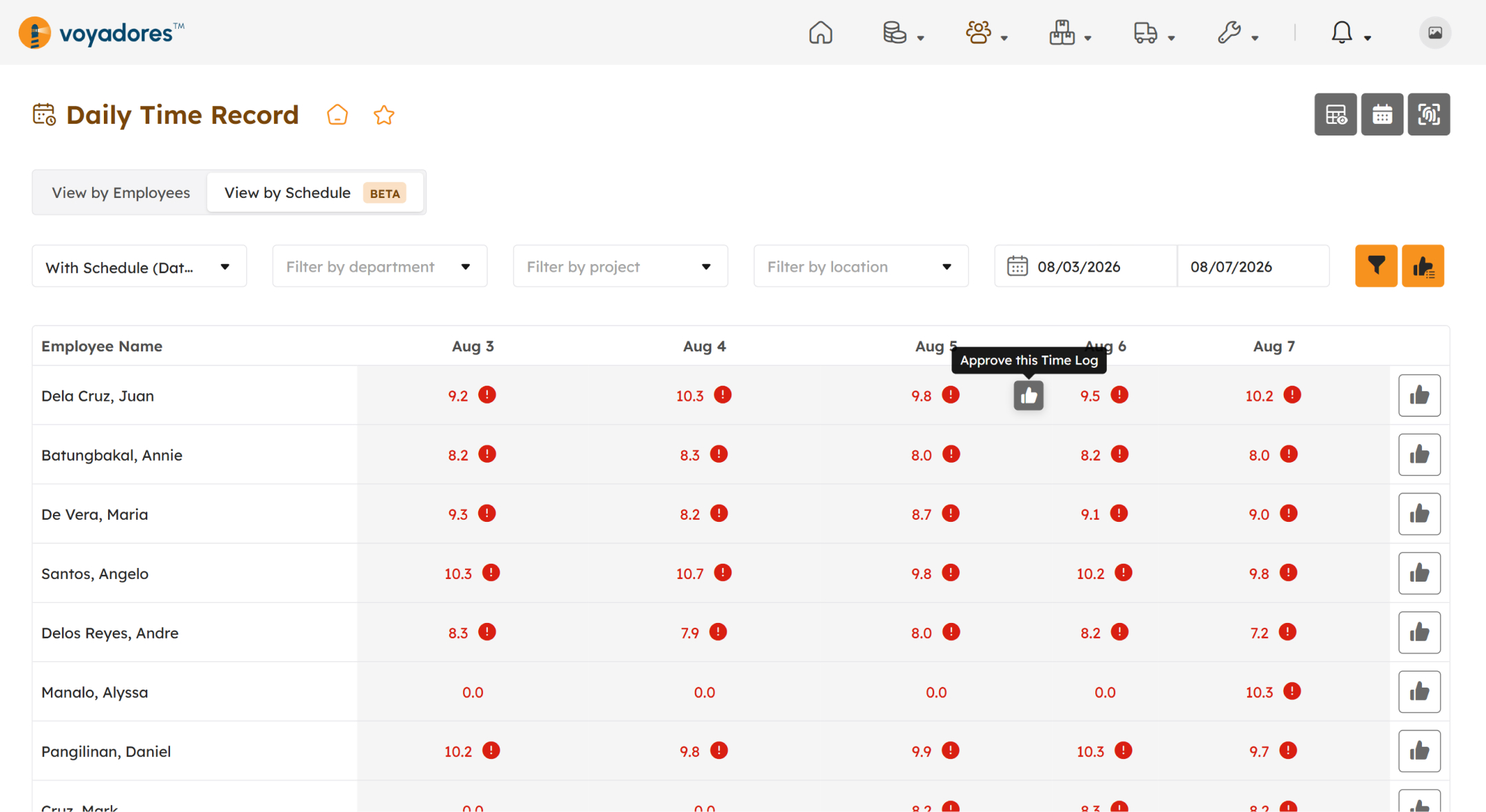 Approve Specific Time Logs button
