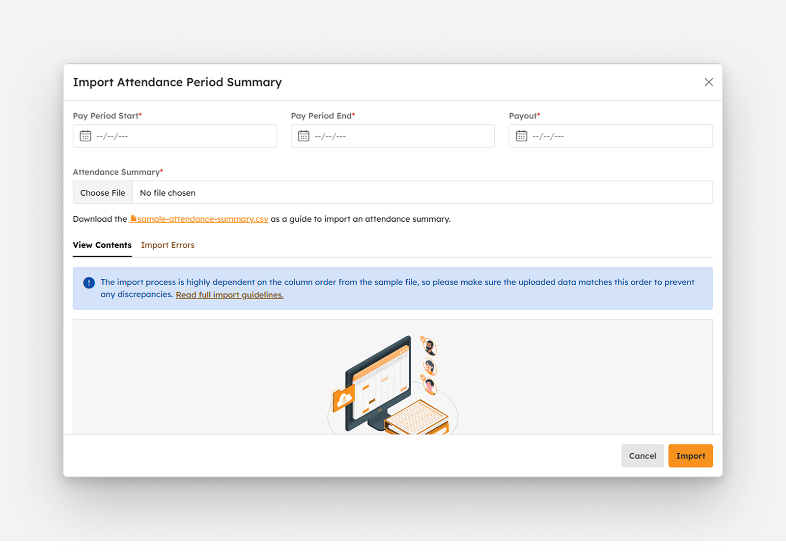 Import DTRs modal