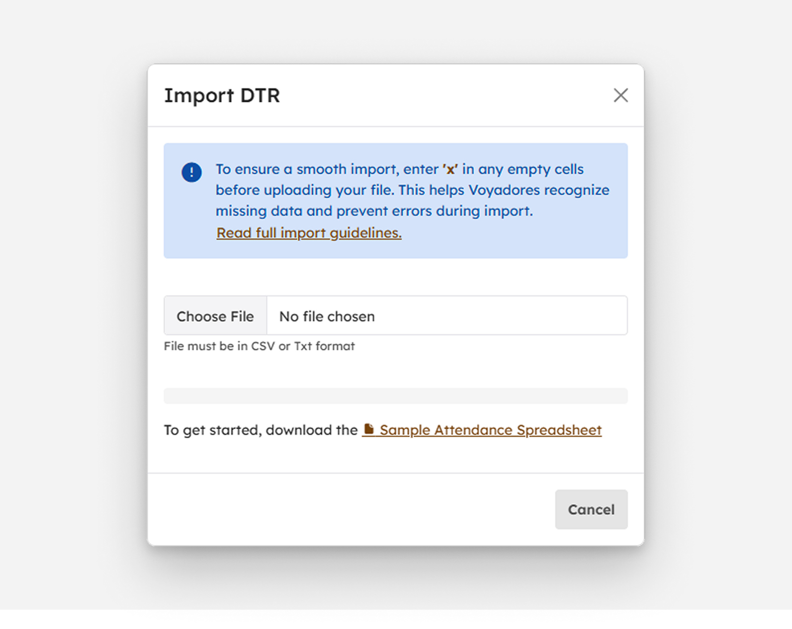 Import DTRs modal