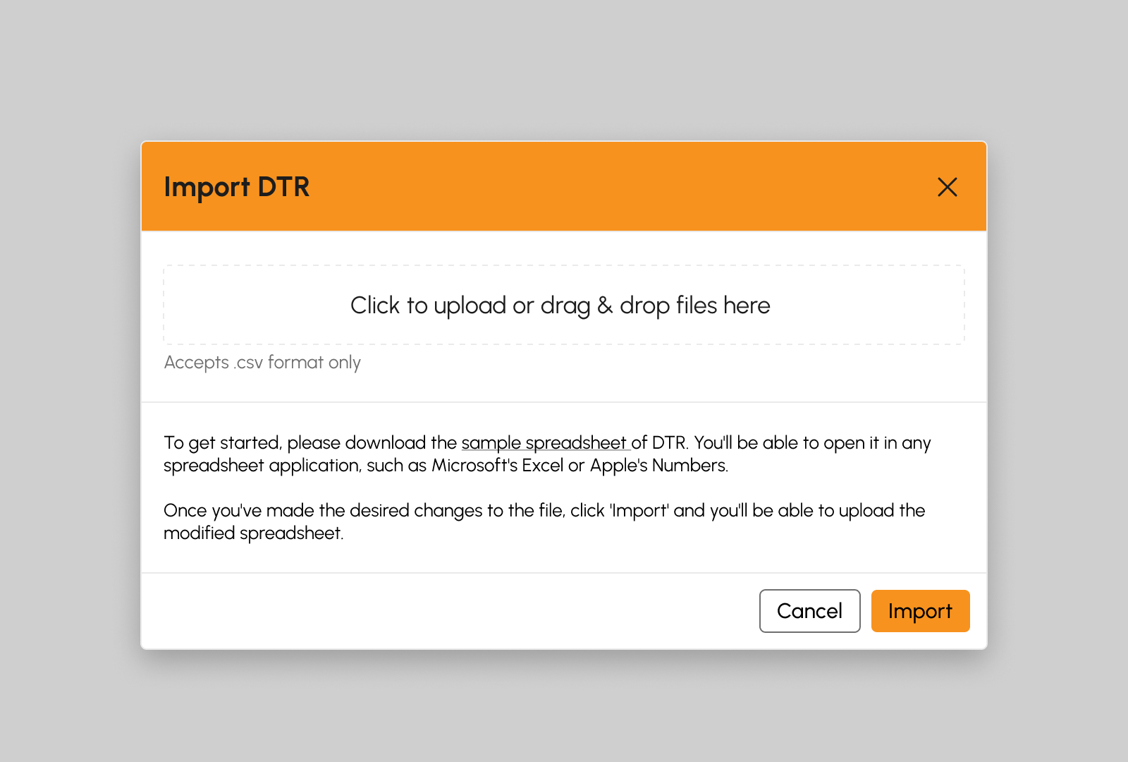 Import DTRs modal