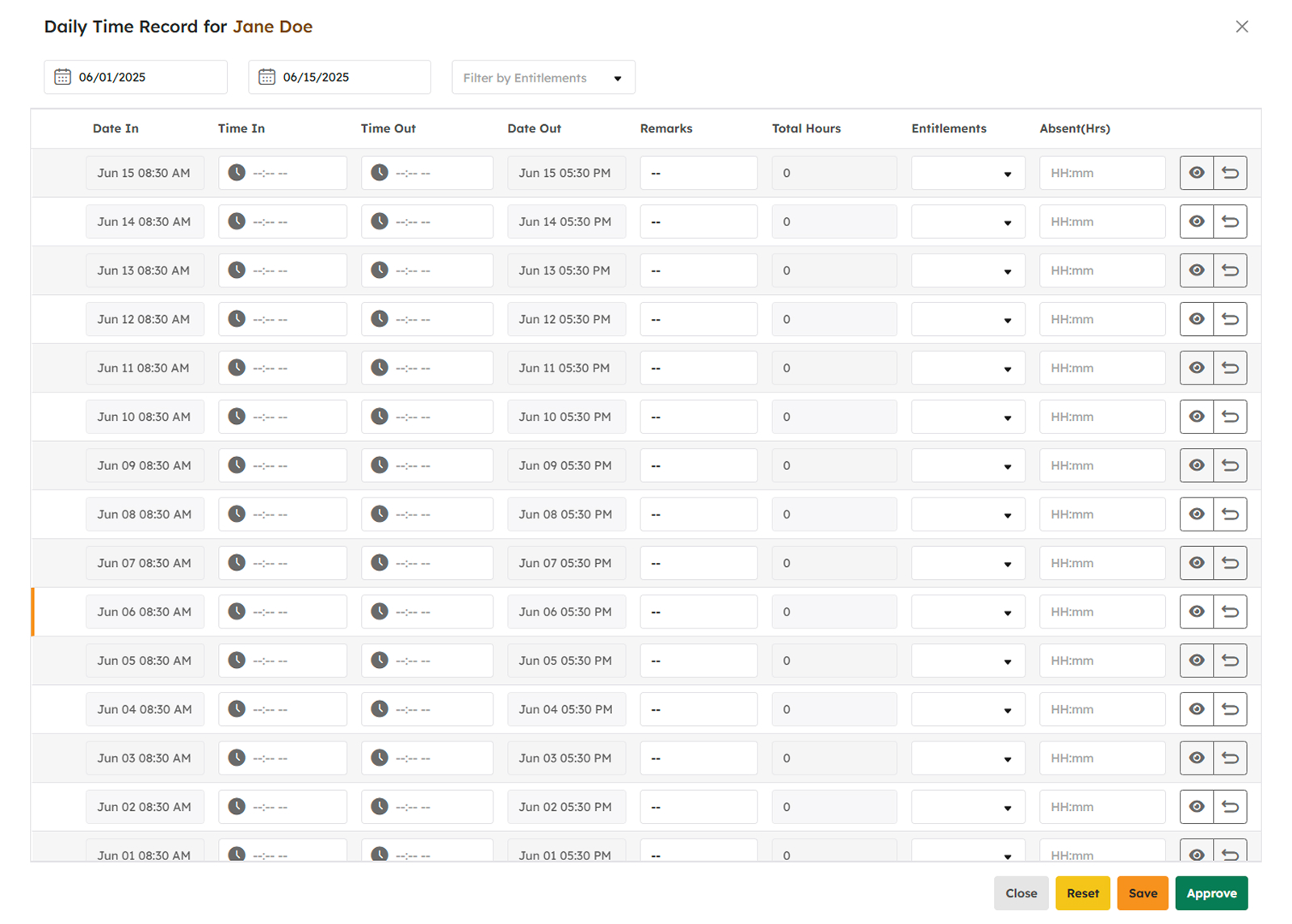 Import DTRs modal