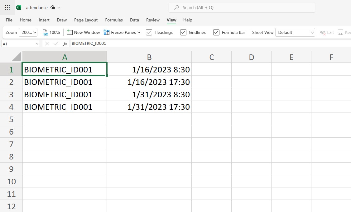 Sample Spreadsheet of DTR