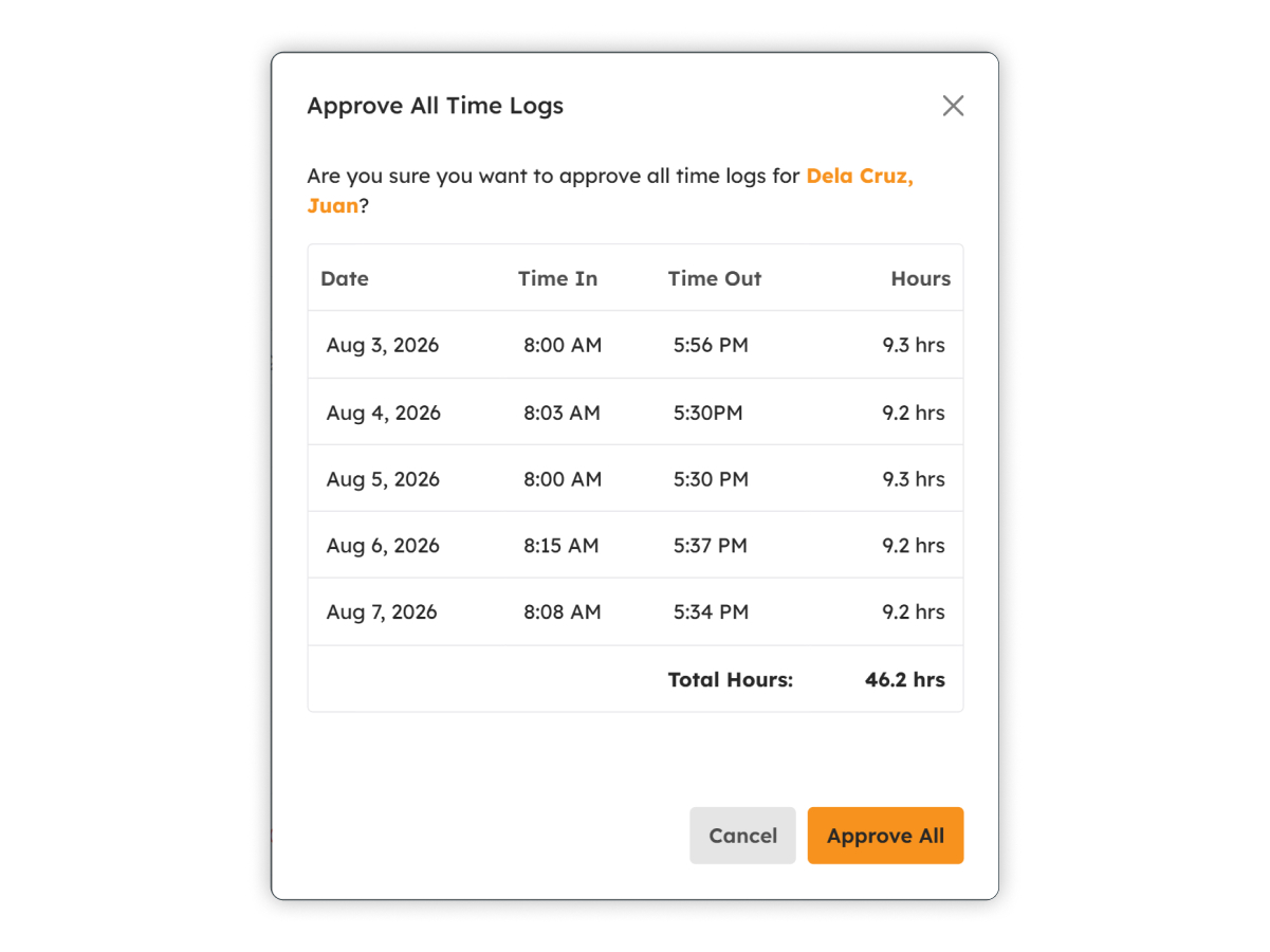Approve All Time Logs