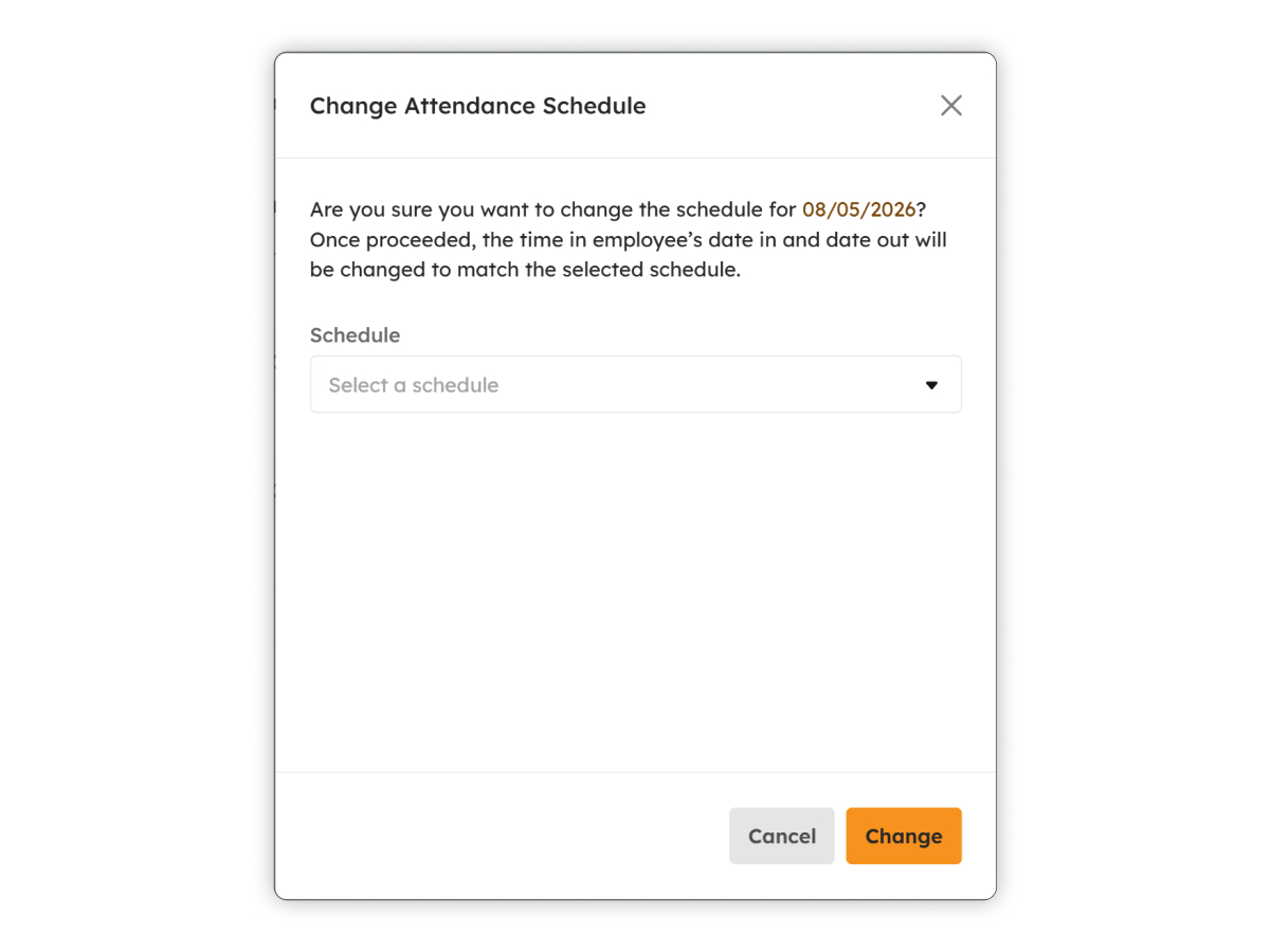 Change Attendance Schedule dialog