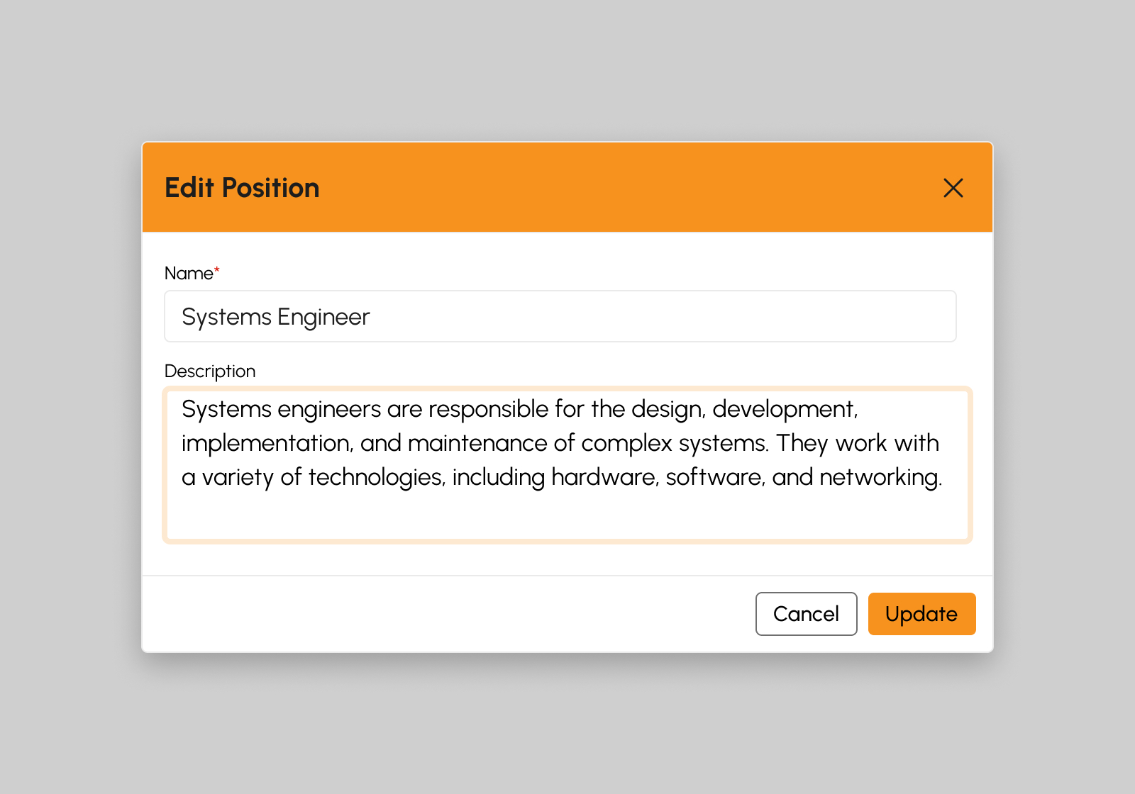 Edit Employee Position modal