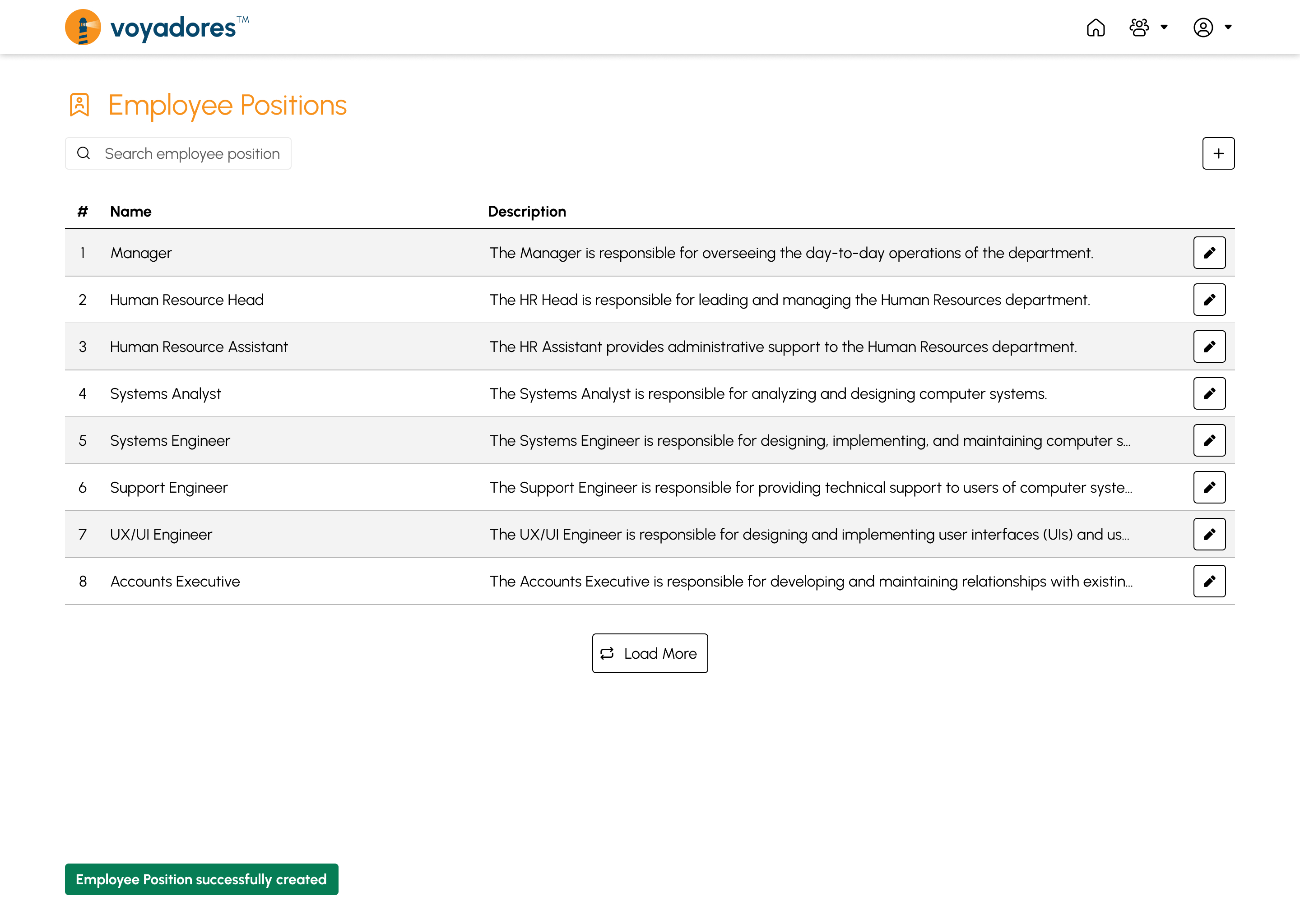 Employees Position page