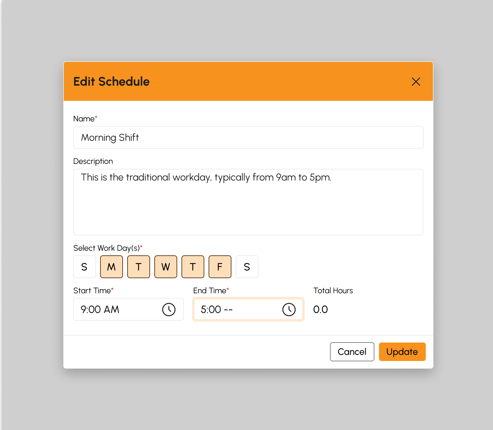 Edit Employee Schedule modal