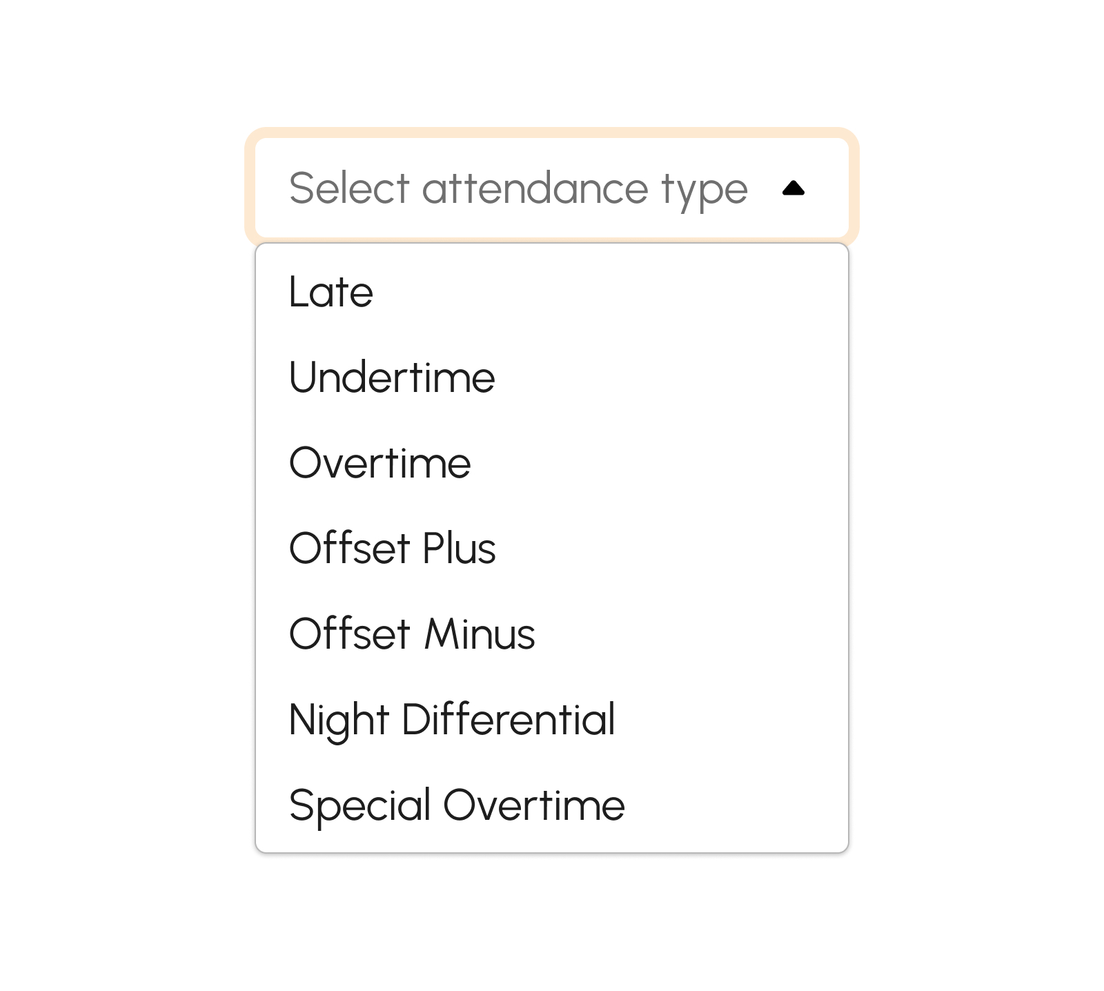 Attendance Type dropdown items