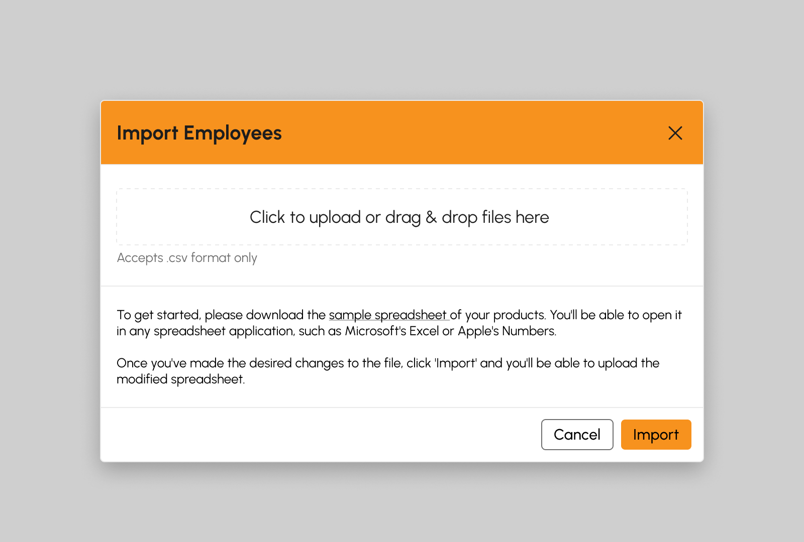 Import Employees modal