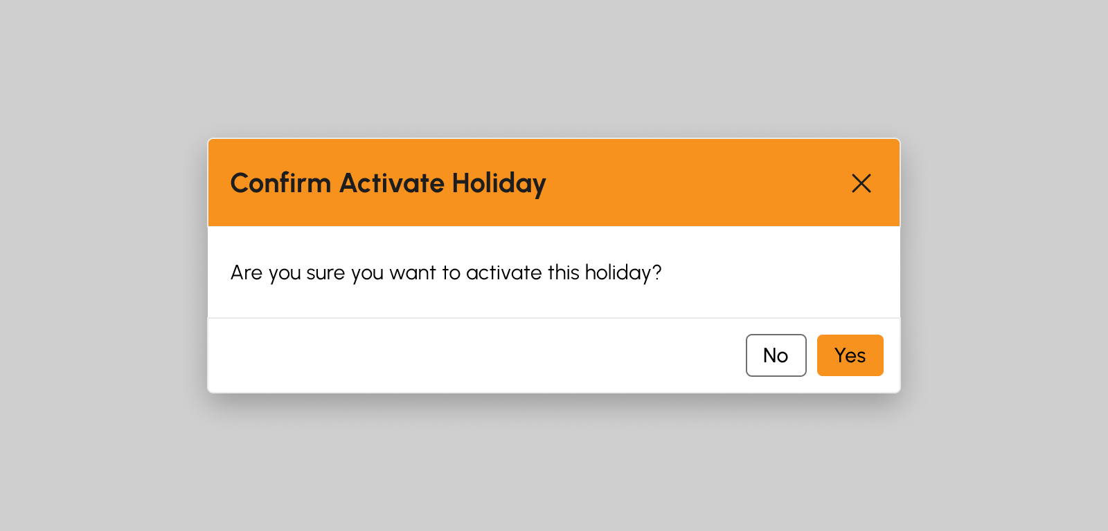 Activate Holiday modal