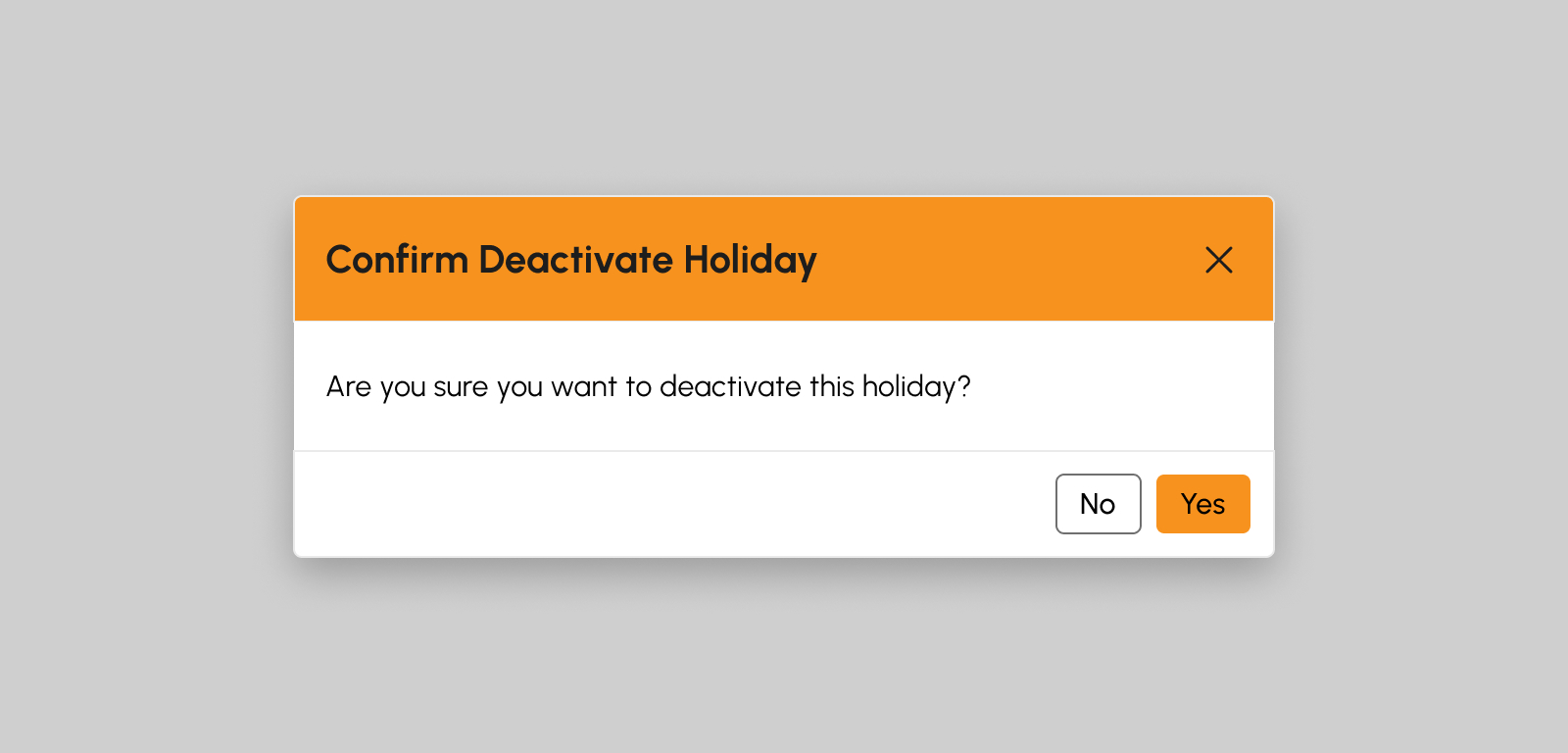 Deactivate Holiday modal