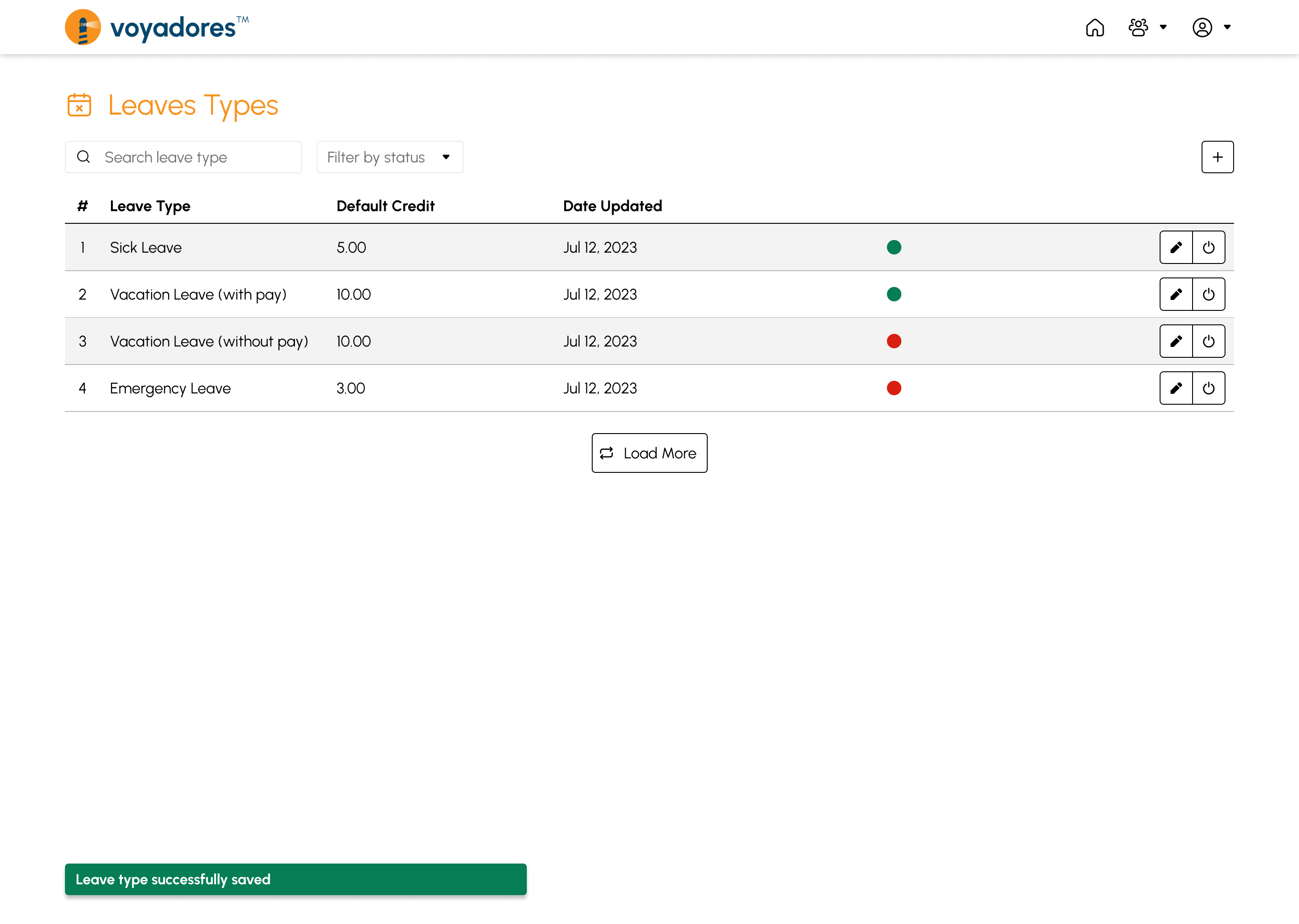 Leave Types page