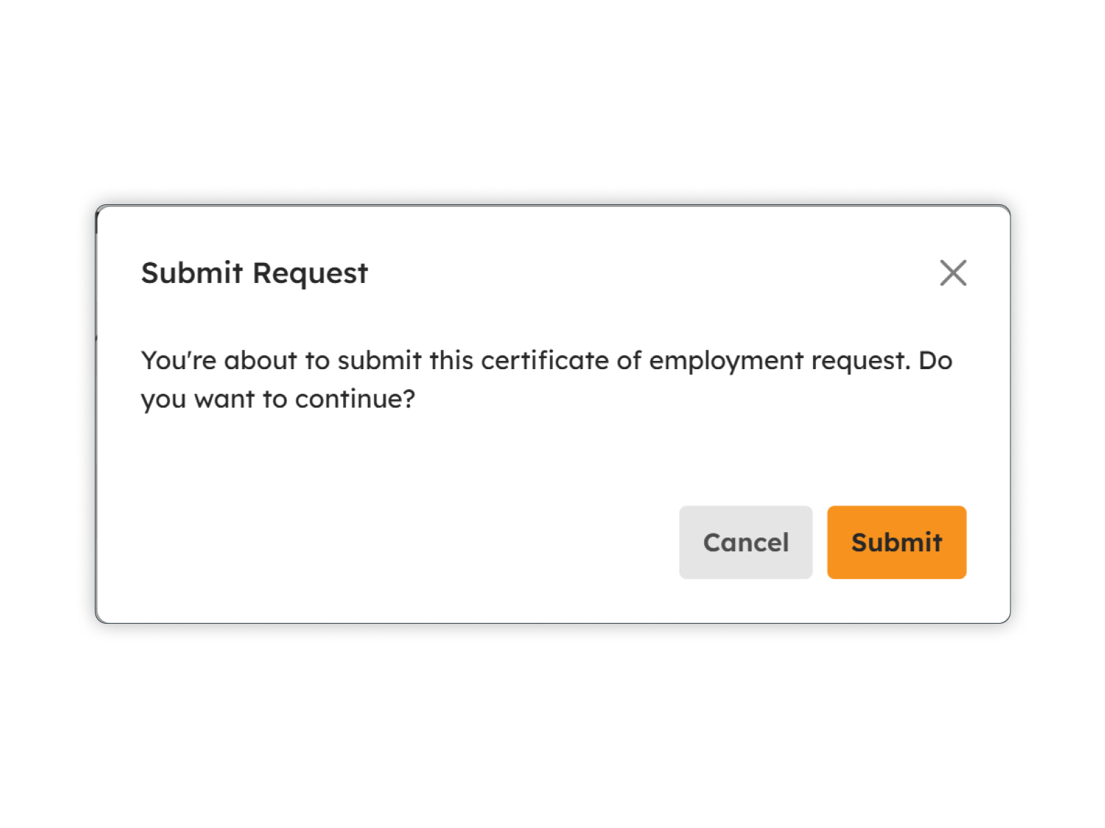 COE Request confirmation modal