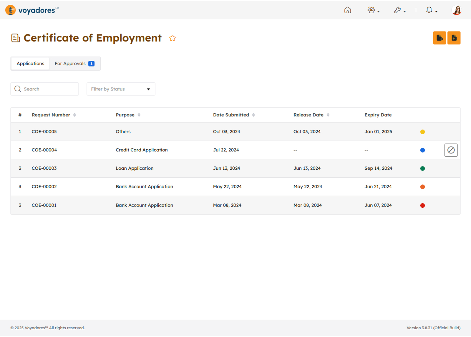 Certificate of Employment page