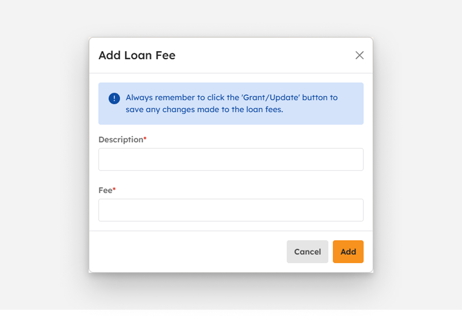 Add Loan Fee modal
