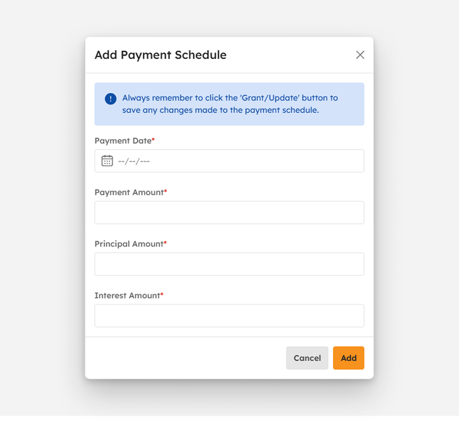 Add Payment Schedule modal