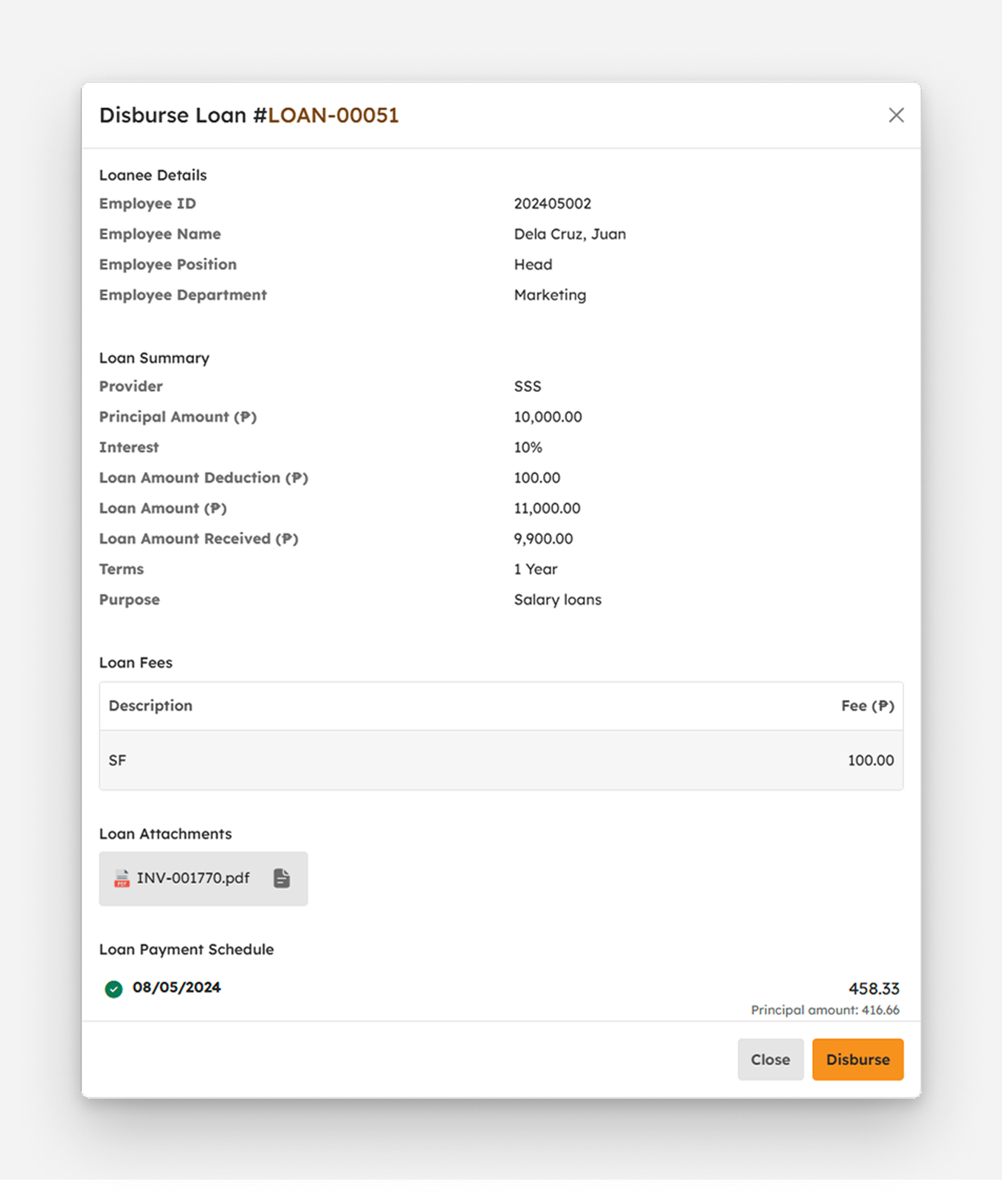 Add Loan Fee modal