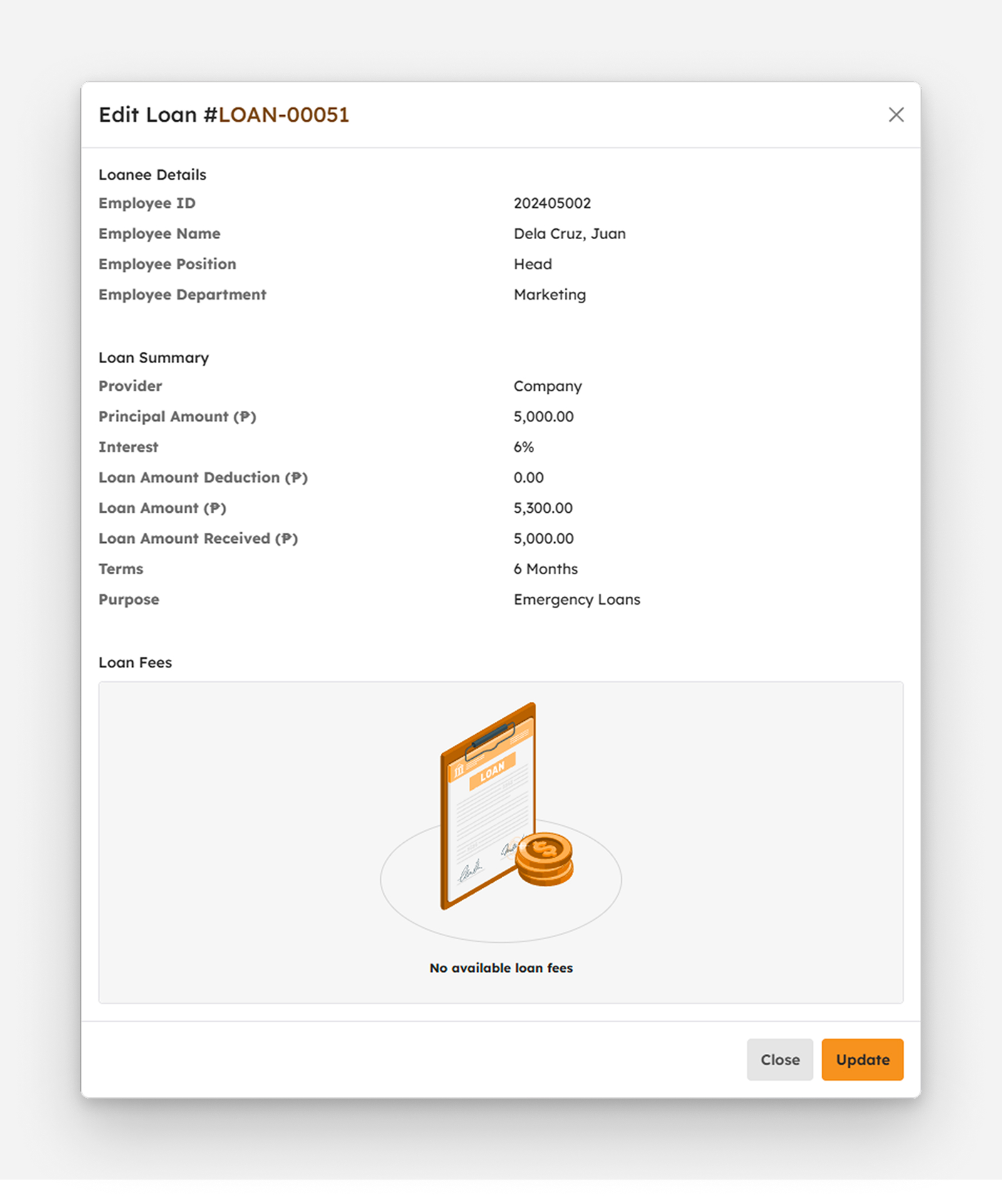 Edit loan modal