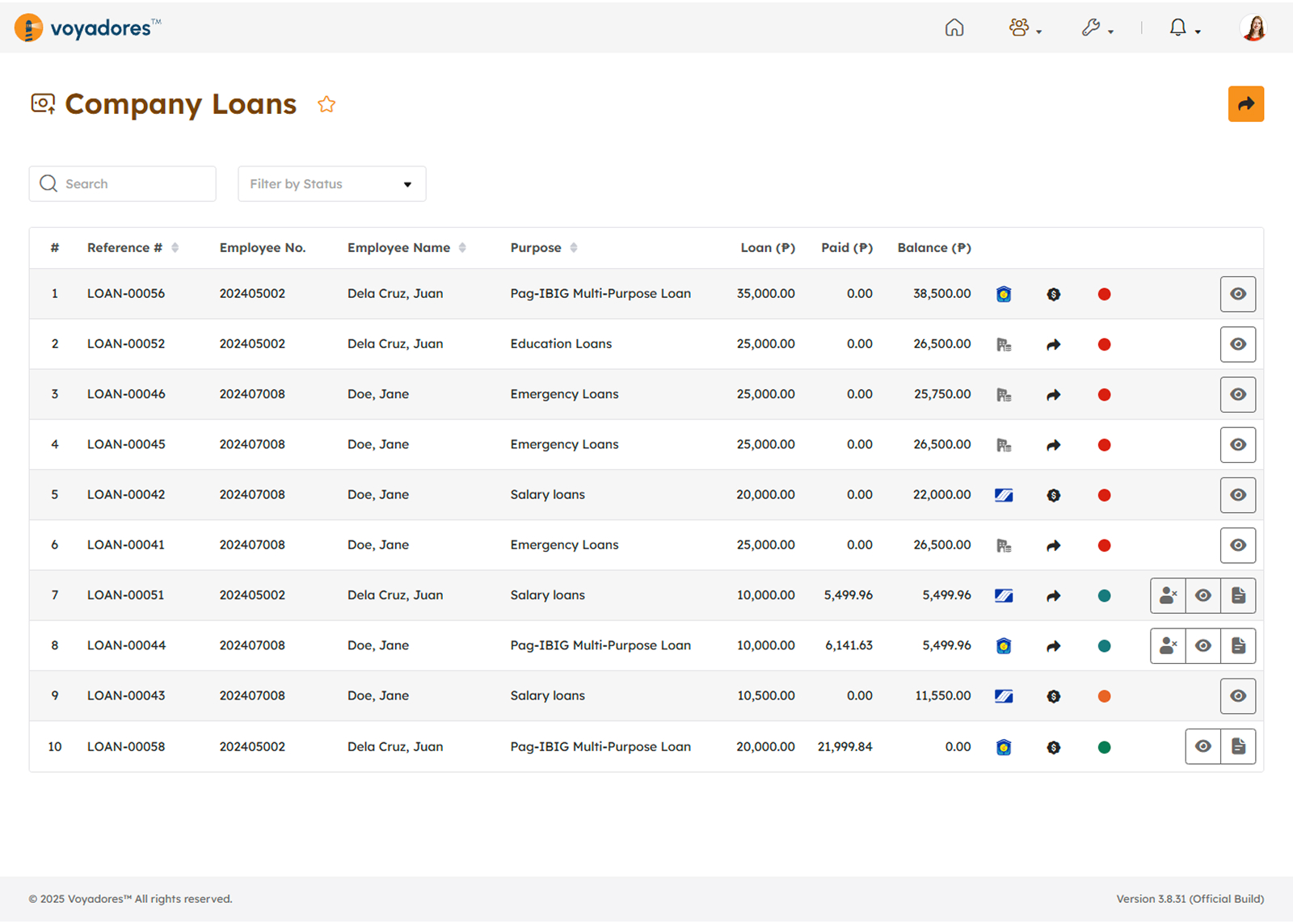 Company Loans page