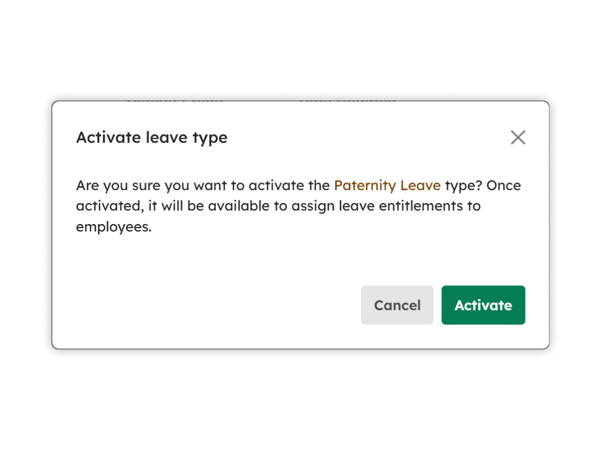 Activate Leave Type confirmation