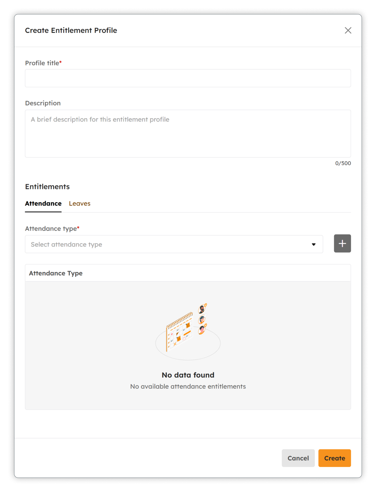 Create Attendance Entitlements modal
