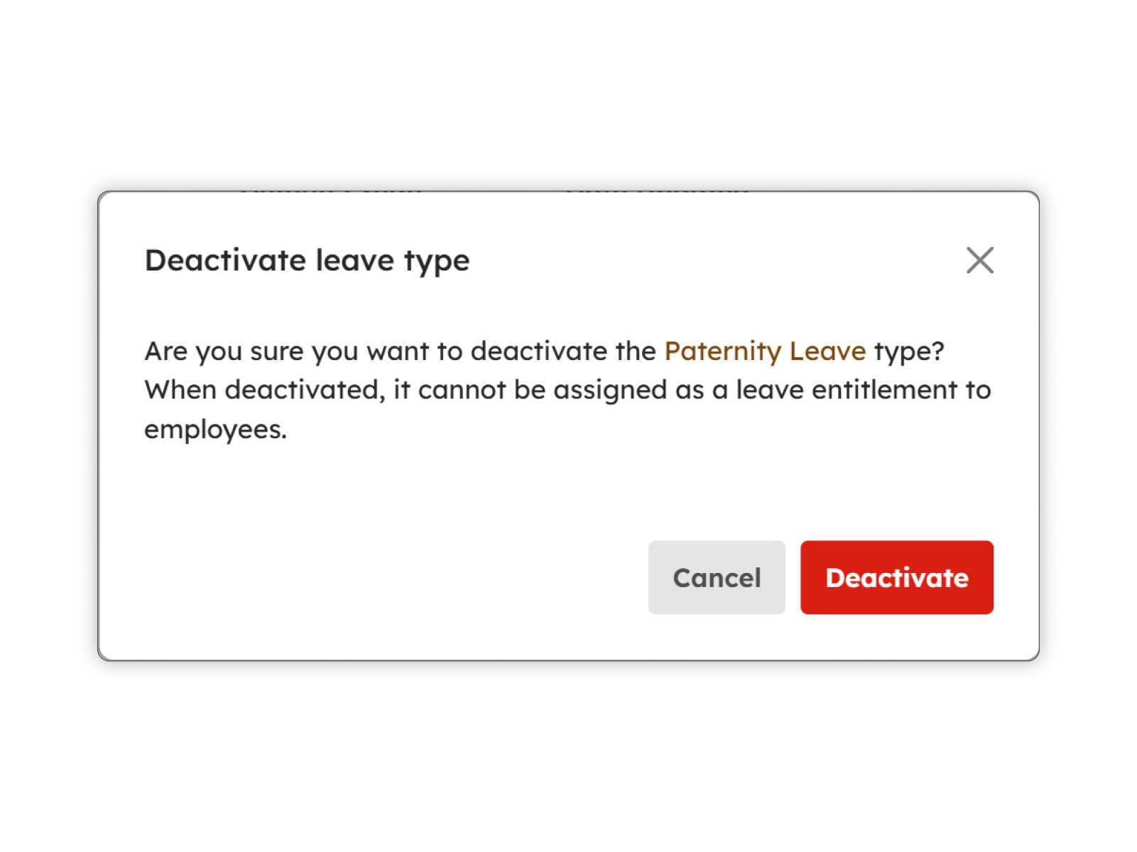 Deactivate Leave Type confirmation