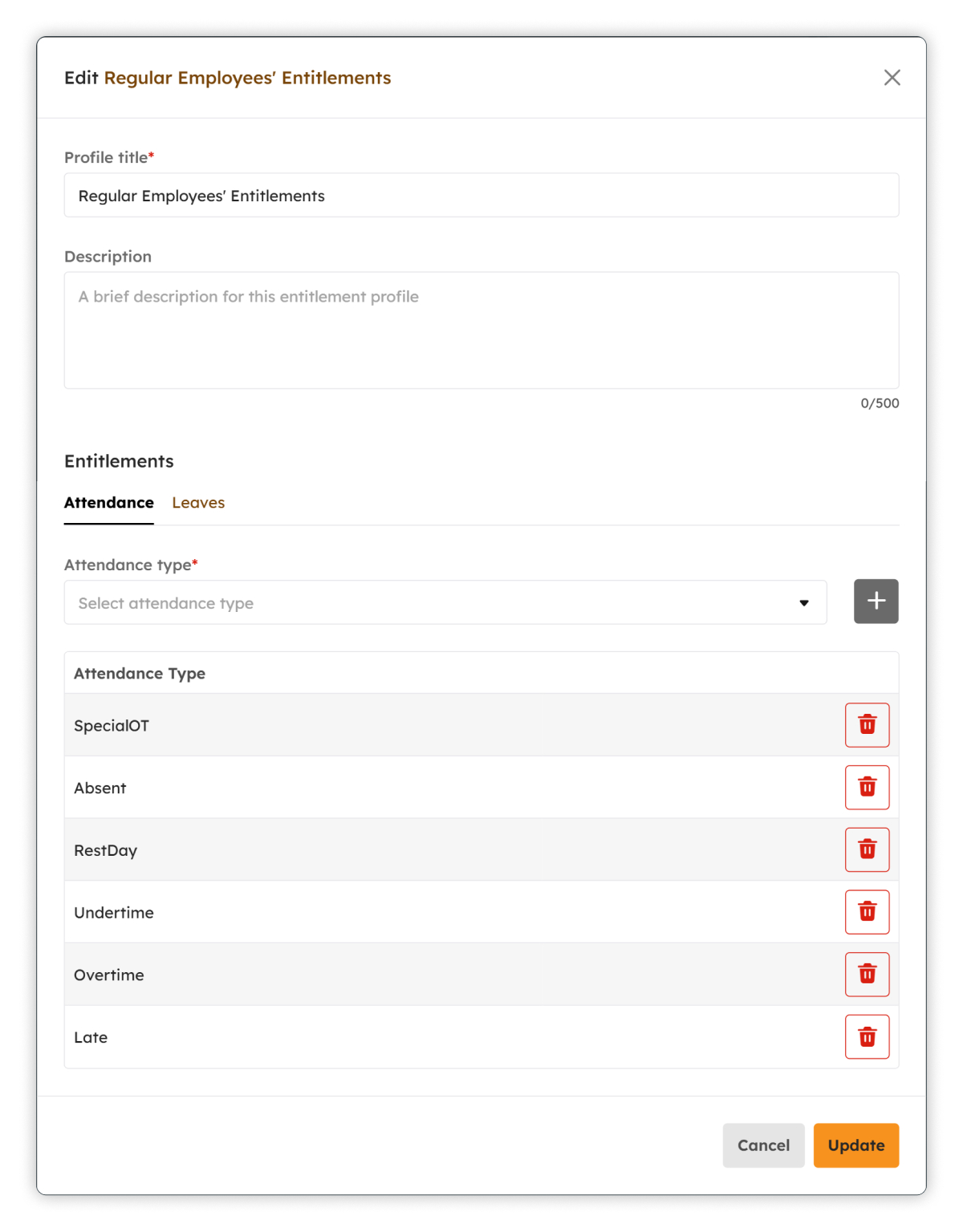 Edit Attendance Entitlements modal