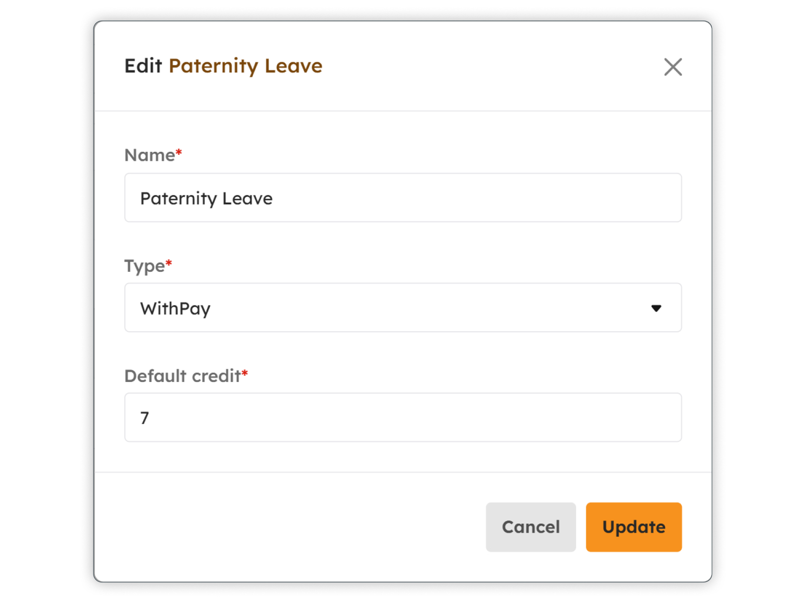 Edit Leave Types modal