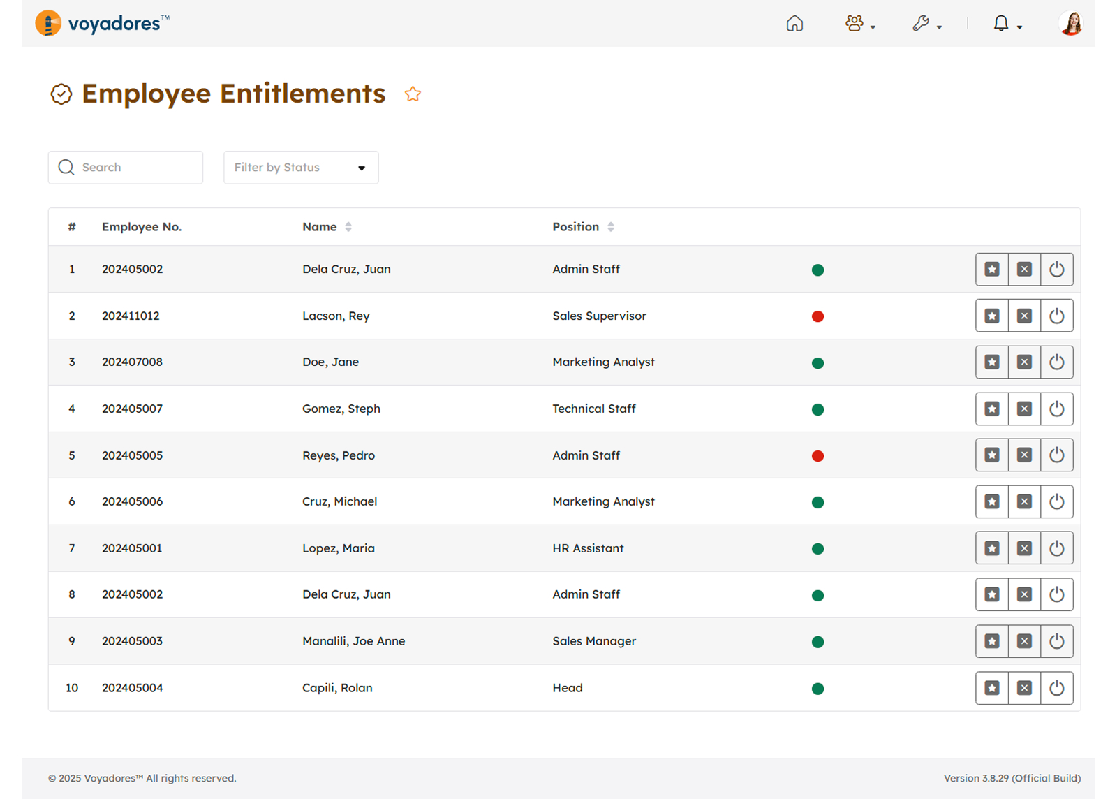 Entitlements page