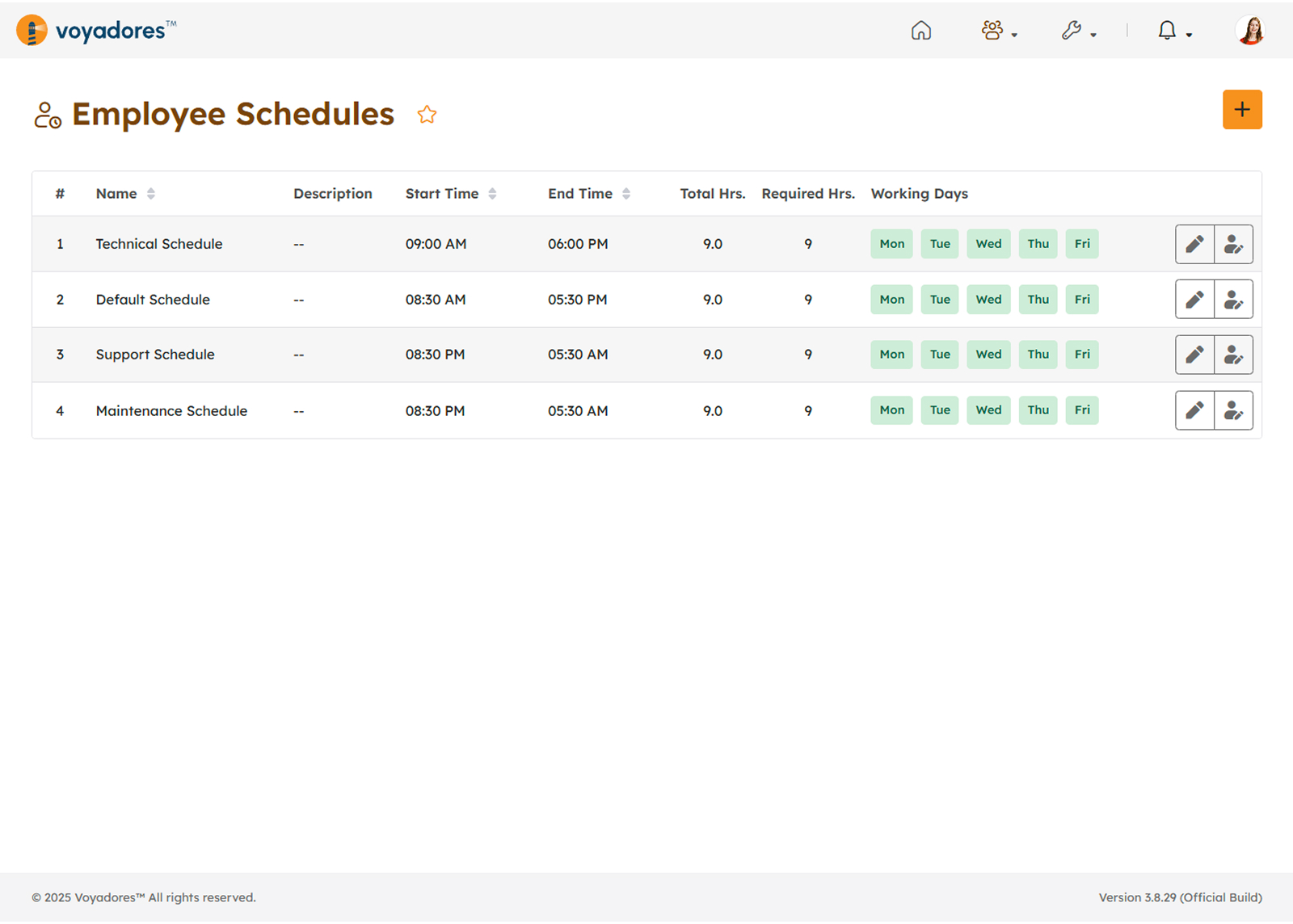 Employees Schedule page