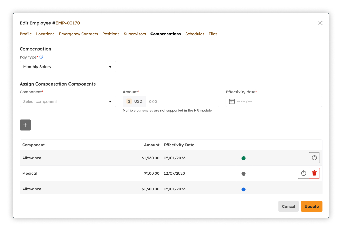 Edit Employee Compensations modal