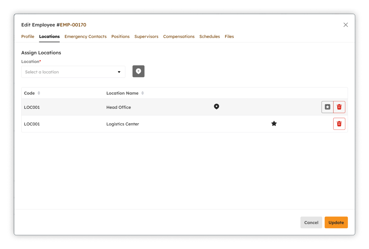 Edit Employee Locations modal