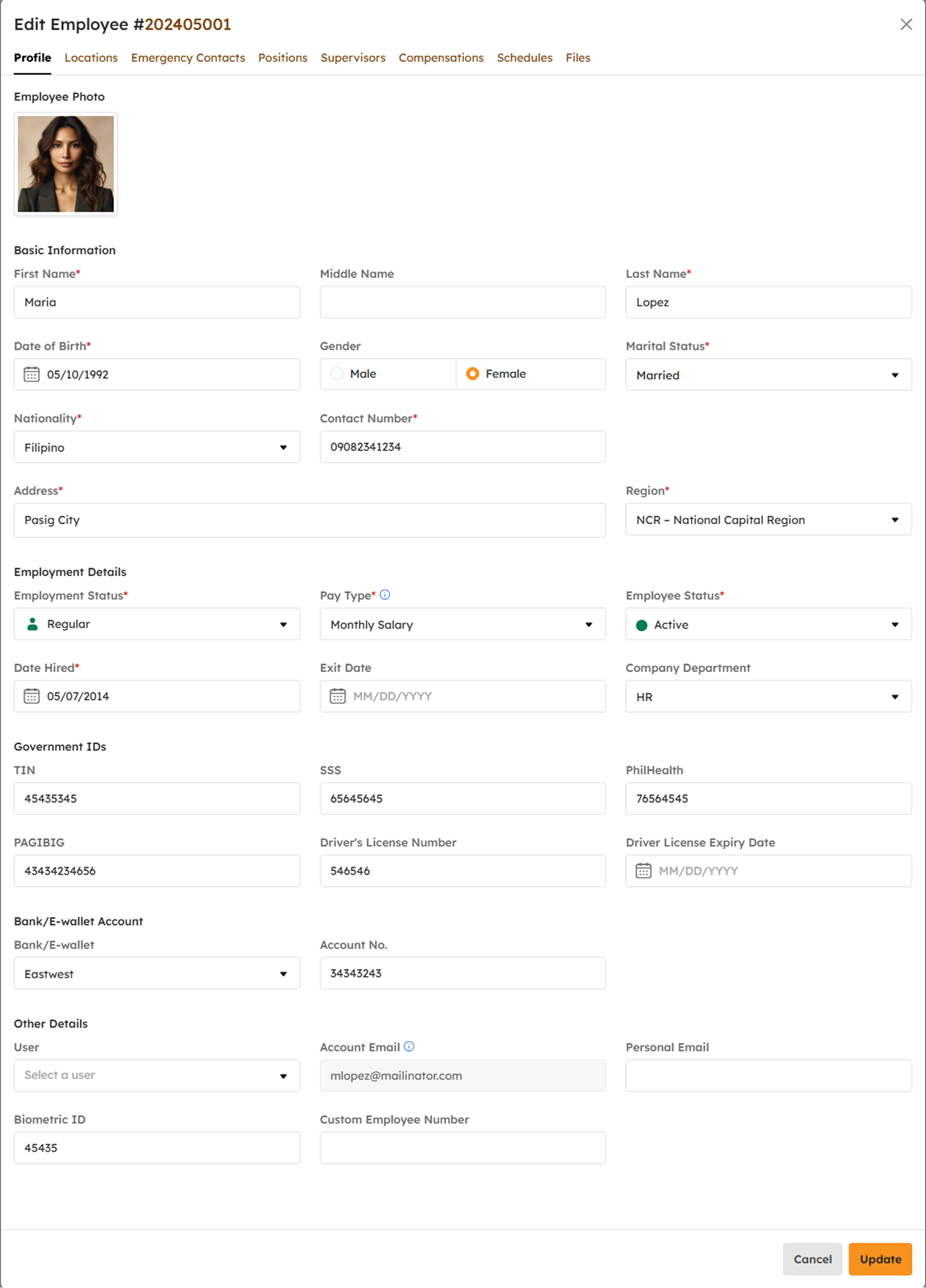 Edit Employee modal