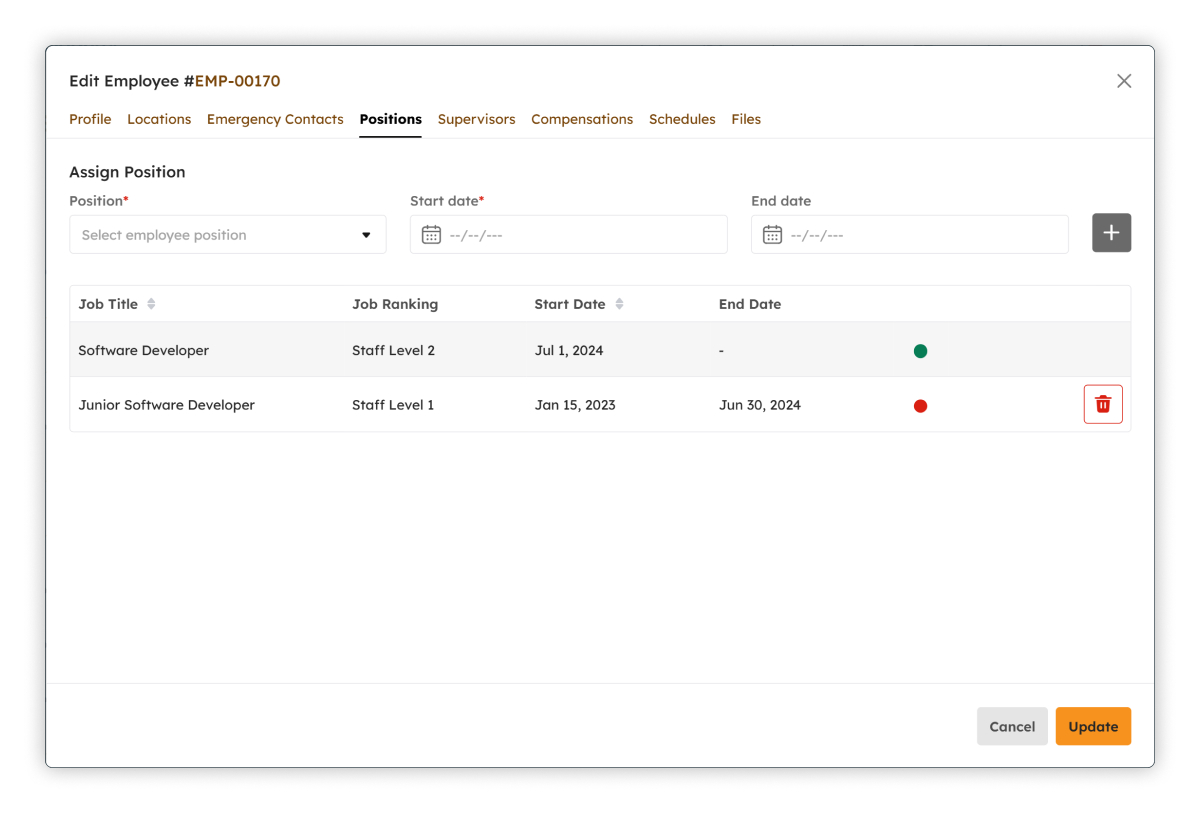 Edit Employee Positions modal