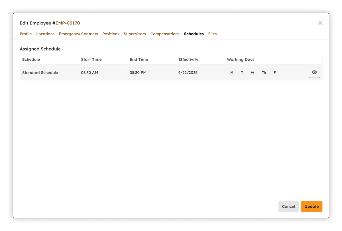 Edit Employee Schedules modal