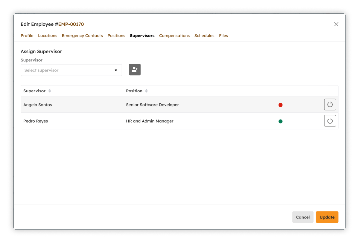 Edit Employee Supervisors modal